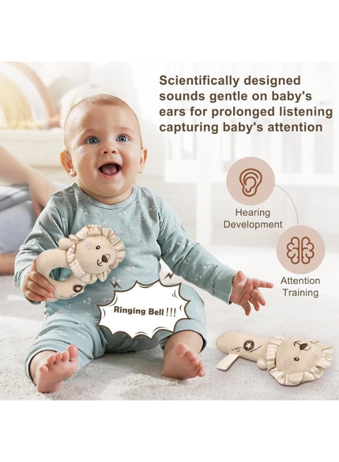 Gbee 2Pcs Plush Baby Rattle Toy Set, Sensory Soft Rattle for Infants, G Beige Bunny Lion Rattles, Ring Sensory Toys, Soothing Hand Bell for Newborns, Ideal Baby Shower Gift (Beige) - Image 3